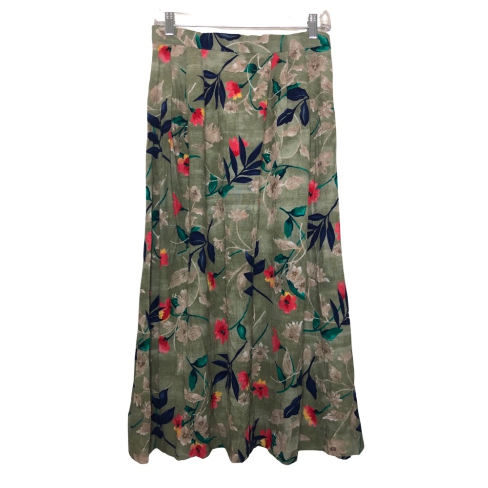 Vintage Sage Green Tropical Floral Midi Skirt